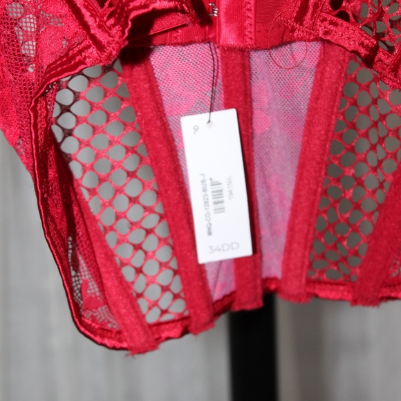 Adore Me. Red Lace Corset Bustier with Strappy Detail.  Sz. 34DD - Picture 6 of 7